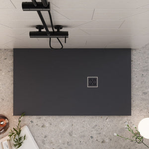 Piatto doccia in marmoresina nero effetto pietra cemento passion, misura 75x75