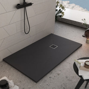 Piatto doccia in marmoresina nero effetto pietra cemento passion, misura 75x140