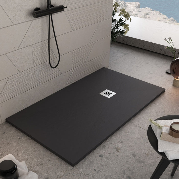 Piatto doccia in marmoresina nero effetto pietra cemento plus, misura 100x140