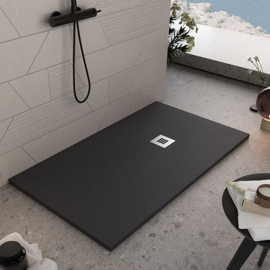 Piatto doccia in marmoresina nero effetto pietra cemento plus, misura 75x75