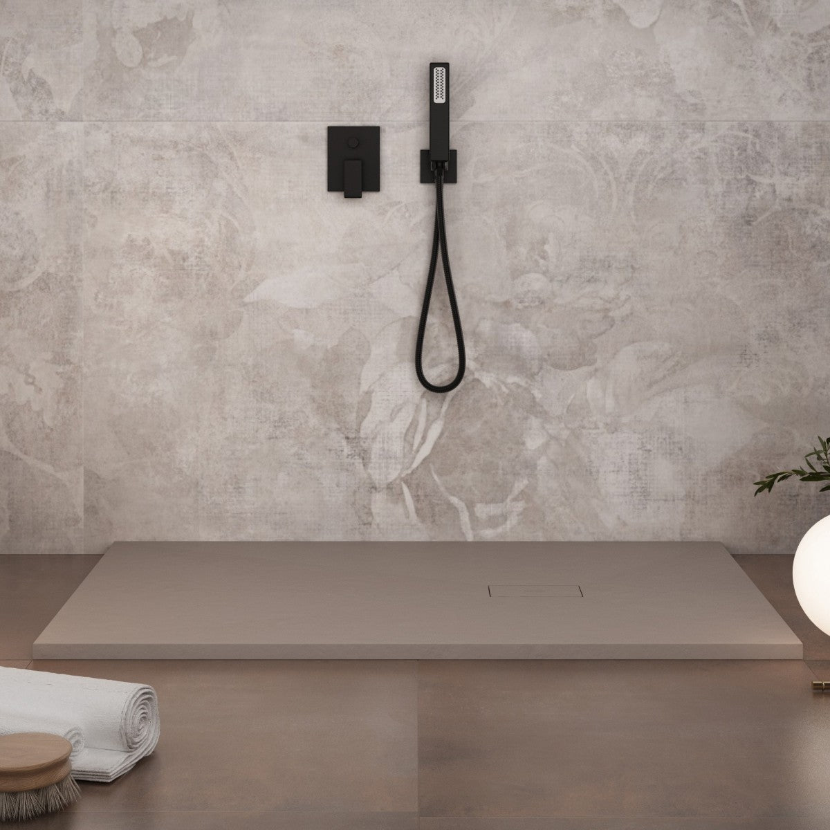 Piatto doccia in marmoresina sabbia effetto pietra cemento maka, misura 90x150