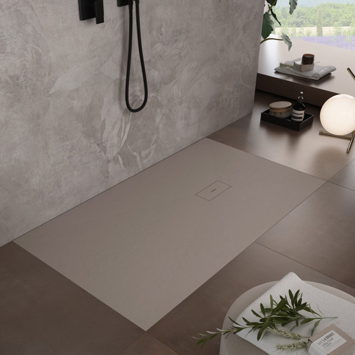 Piatto doccia in marmoresina sabbia effetto pietra cemento maka, misura 100x200