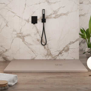 Piatto doccia in marmoresina sabbia effetto pietra cemento passion, misura 90x100