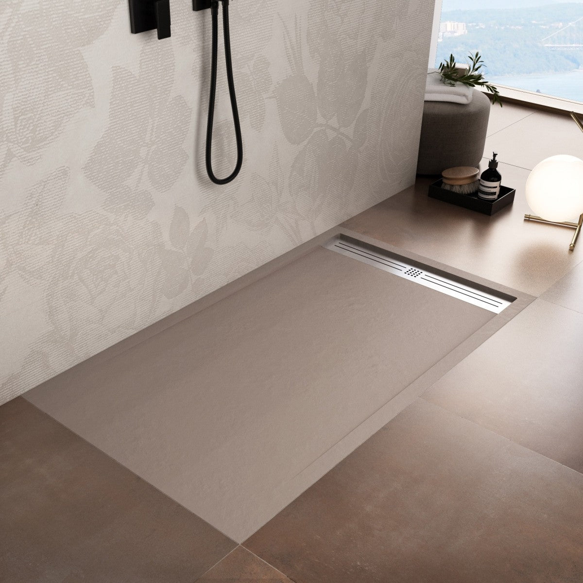 Piatto doccia in marmoresina sabbia effetto pietra cemento relax, misura 90x150