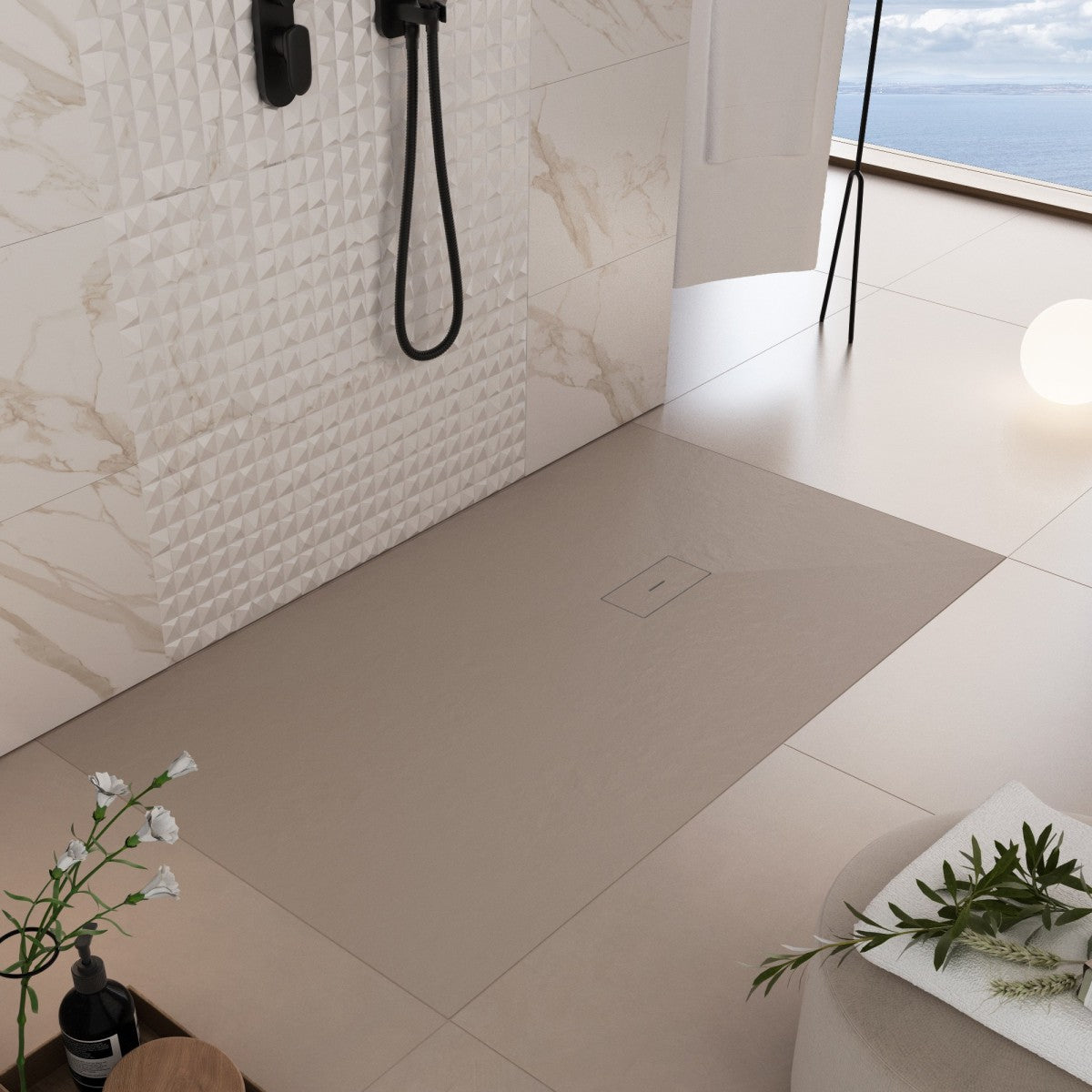Piatto doccia in marmoresina tortora effetto pietra cemento maka, misura 100x190