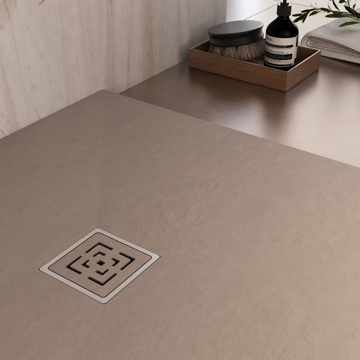 Piatto doccia in marmoresina tortora effetto pietra cemento passion, misura 80x110