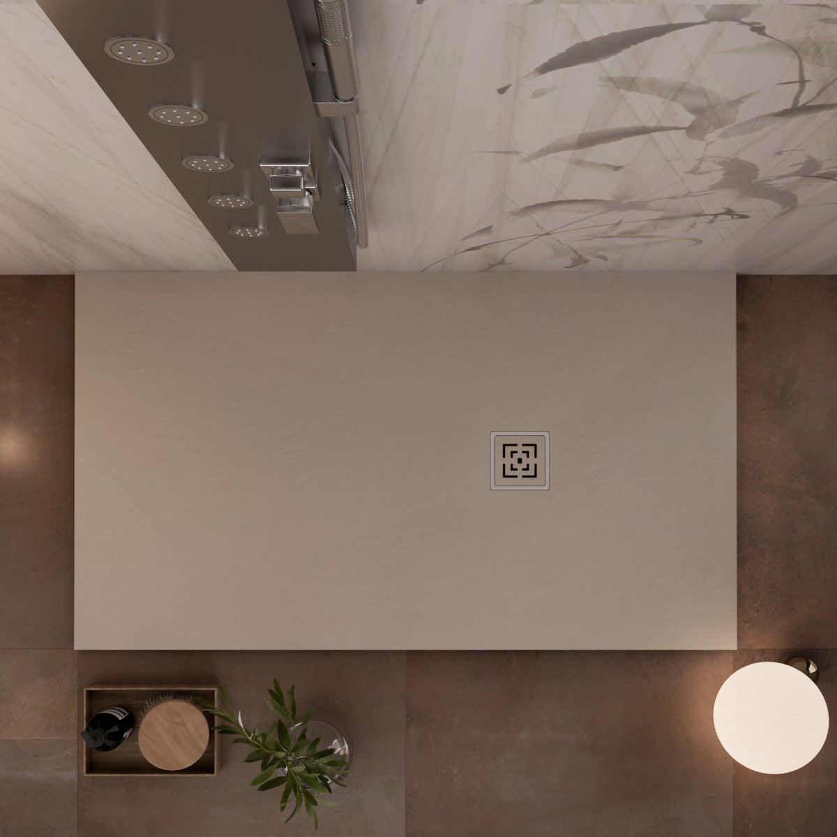 Piatto doccia in marmoresina tortora effetto pietra cemento passion, misura 75x120