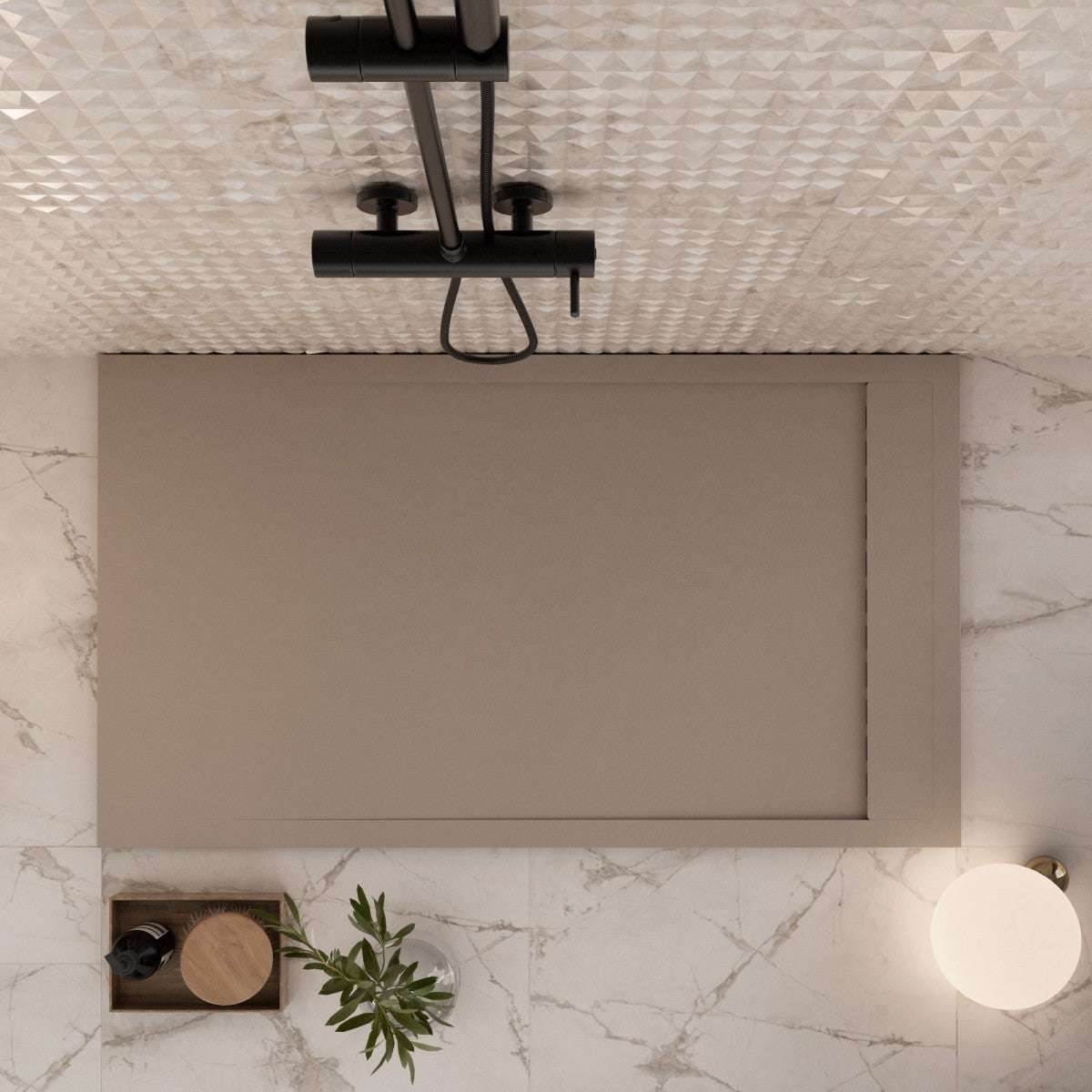 Piatto doccia in marmoresina tortora effetto pietra cemento prestige, misura 80x110