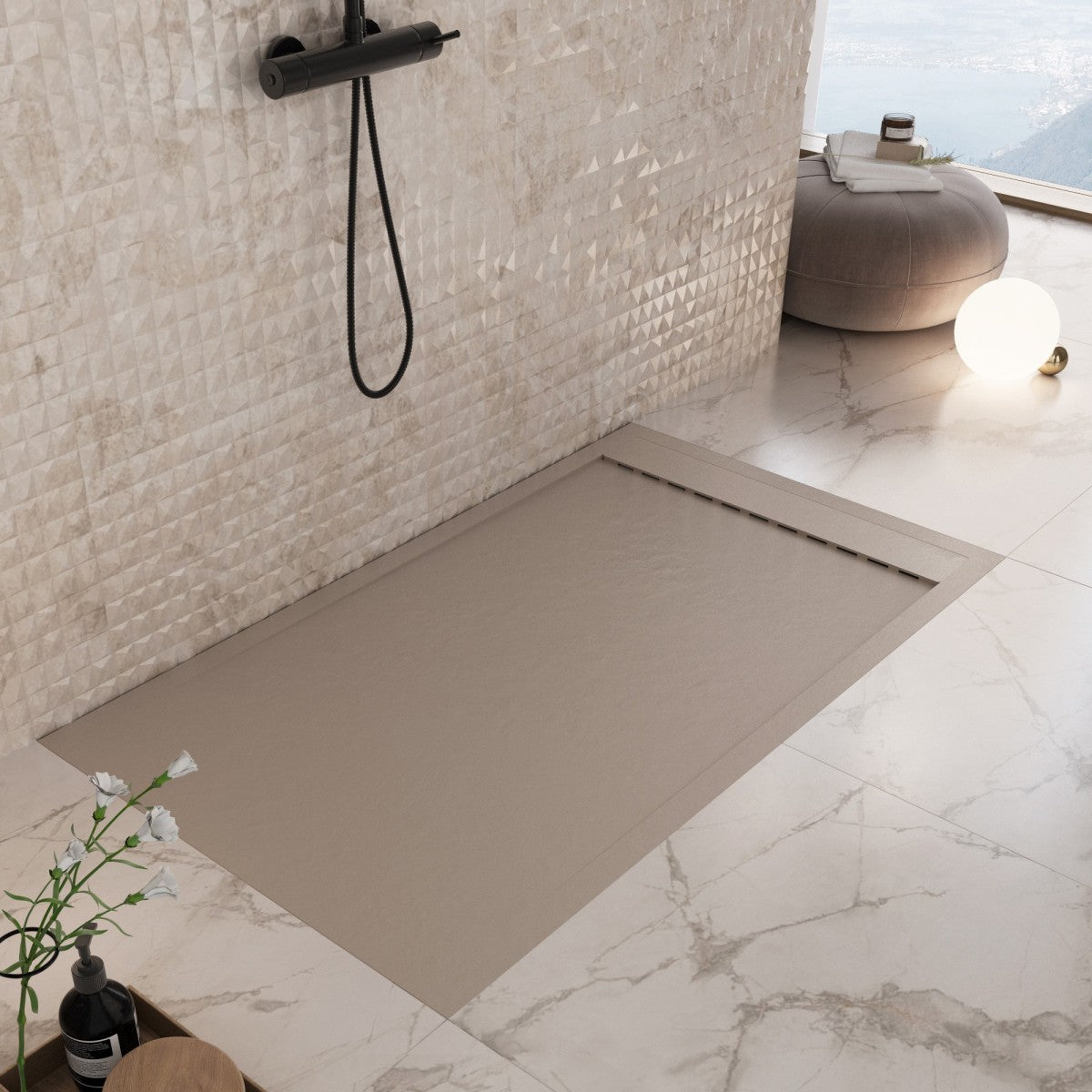 Piatto doccia in marmoresina tortora effetto pietra cemento prestige, misura 80x110