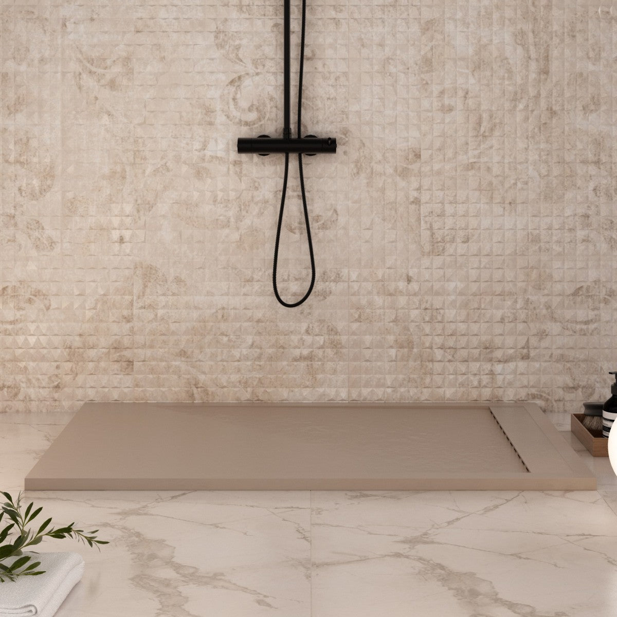 Piatto doccia in marmoresina tortora effetto pietra cemento prestige, misura 80x110