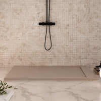 Piatto doccia in marmoresina tortora effetto pietra cemento prestige, misura 80x110