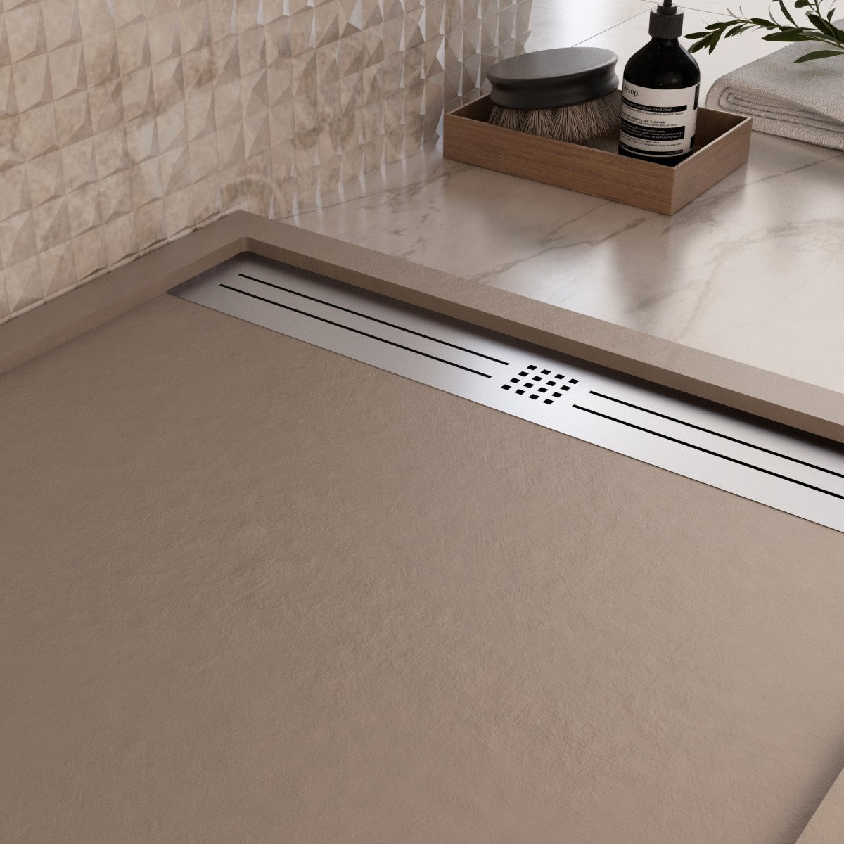 Piatto doccia in marmoresina tortora effetto pietra cemento relax, misura 80x160