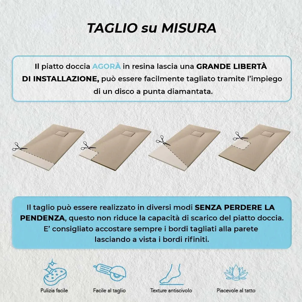 Piatto doccia in resina 70x100 serie Agorà pietra tortora su misura