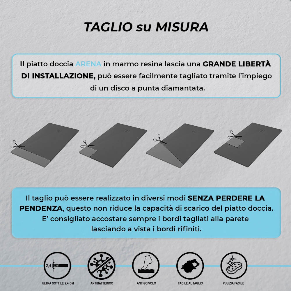 Piatto doccia in resina 70x140 Arena antracite completo di kit scarico