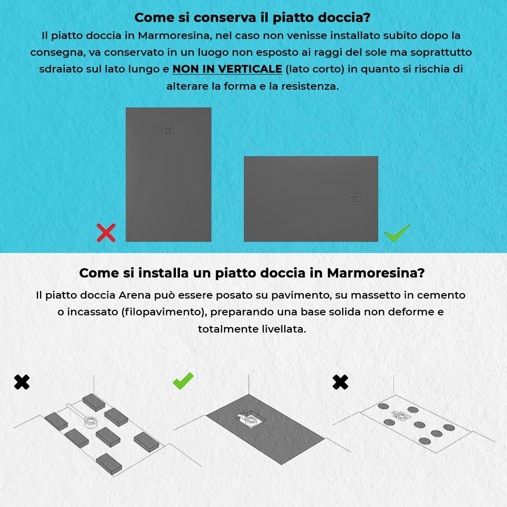 Piatto doccia in resina 70x140 Arena antracite completo di kit scarico