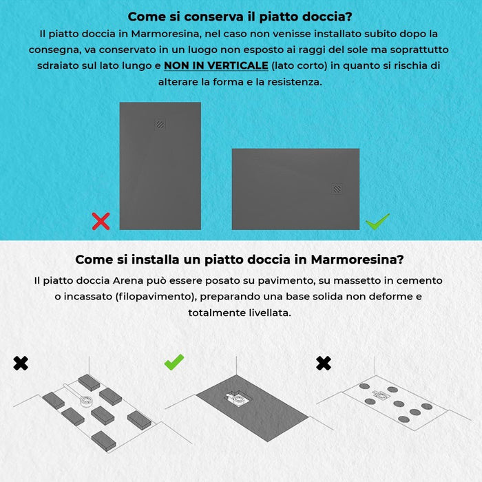 Piatto doccia in resina 70x140 Arena antracite completo di kit scarico