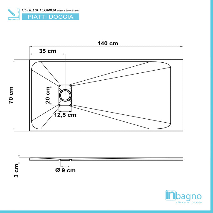 Piatto doccia in resina 70x140 serie Agorà pietra bianca su misura