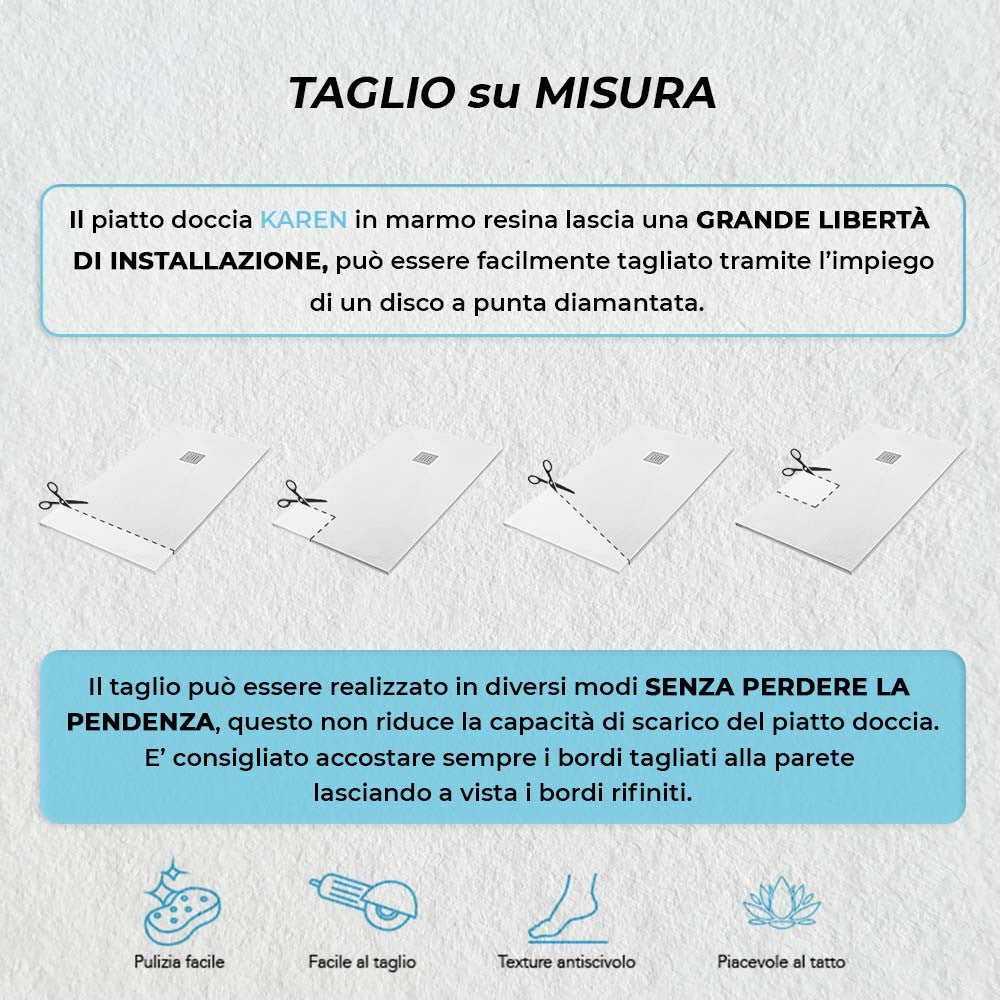 Piatto doccia in resina 70x150 rettangolare Karen bianco pietra