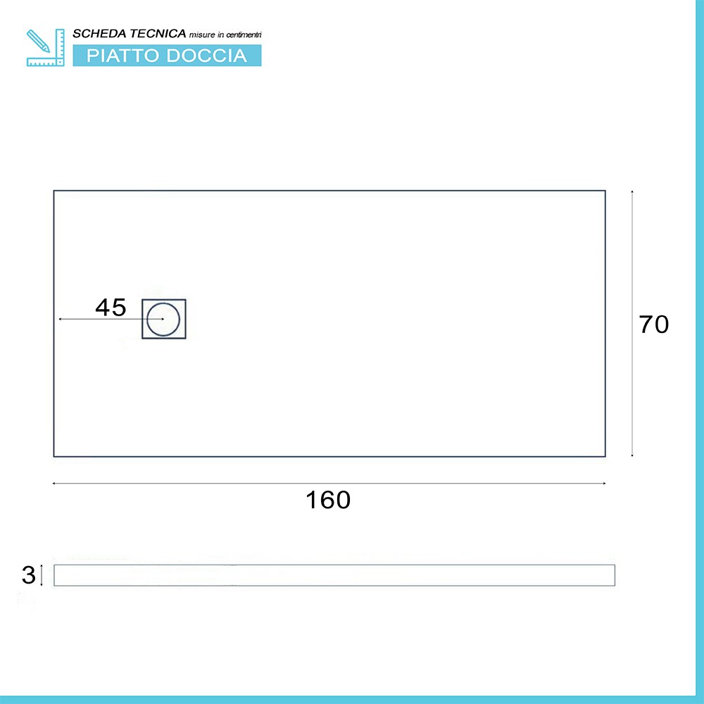 Piatto doccia in resina 70x160 Karen bianco pietra completo di kit scarico