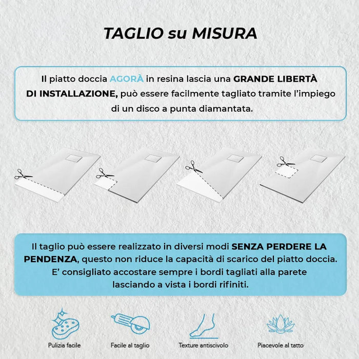 Piatto doccia in resina 80x100 serie Agorà bianco pietra su misura