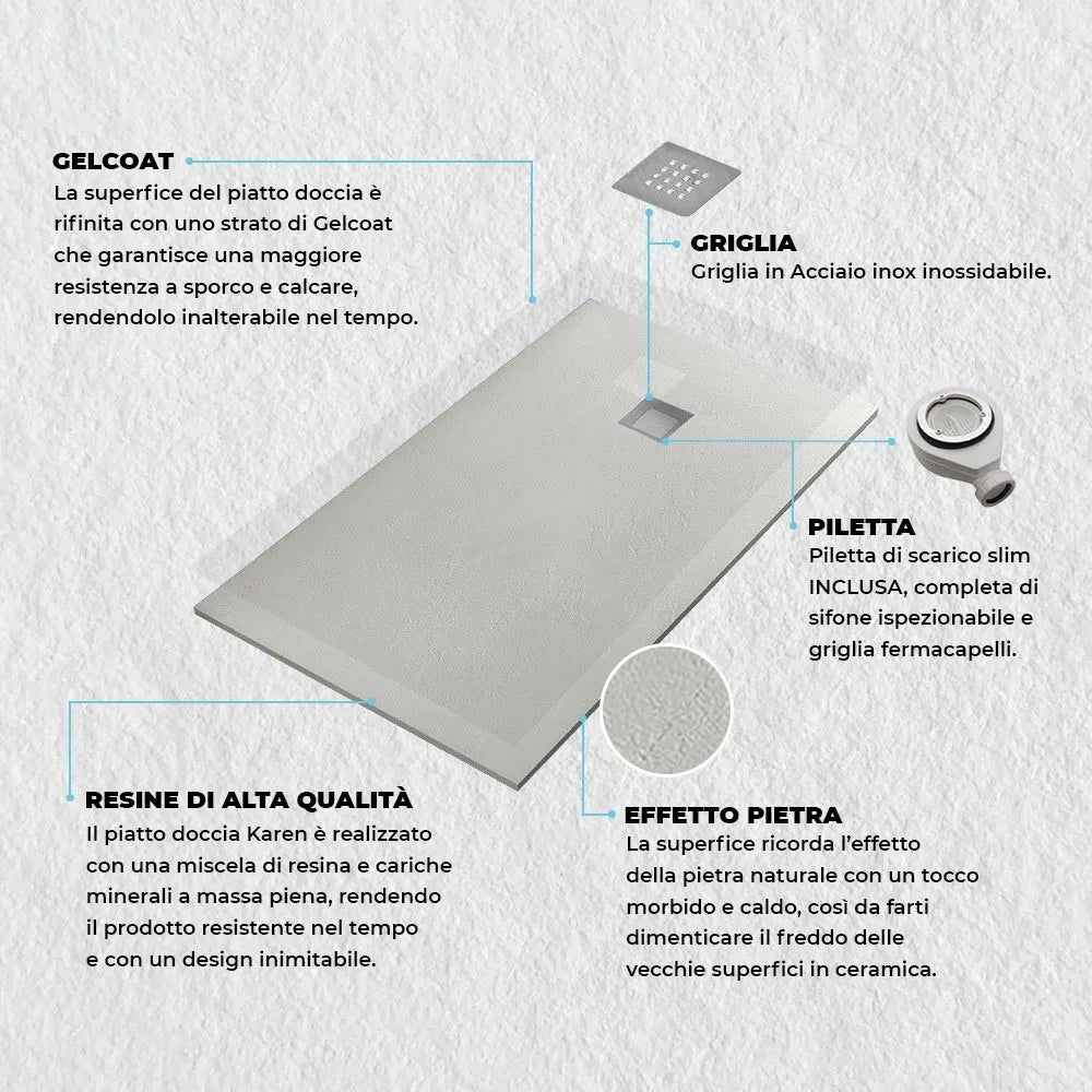 Piatto doccia in resina 80x120 rettangolare Karen grigio pietra