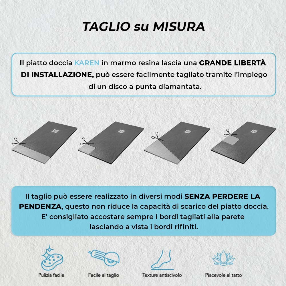 Piatto doccia in resina 80x130 rettangolare Karen ardesia