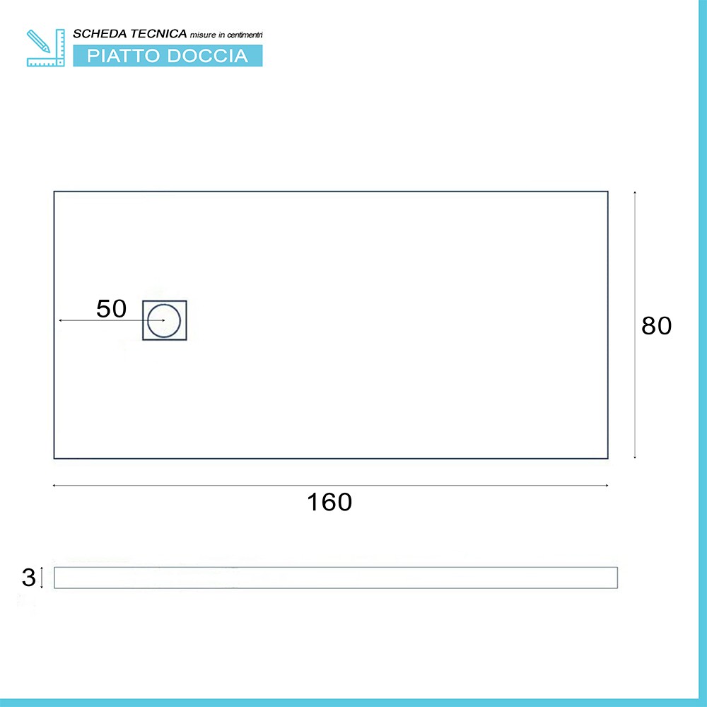 Piatto doccia in resina 80x160 Karen bianco pietra completo di kit scarico