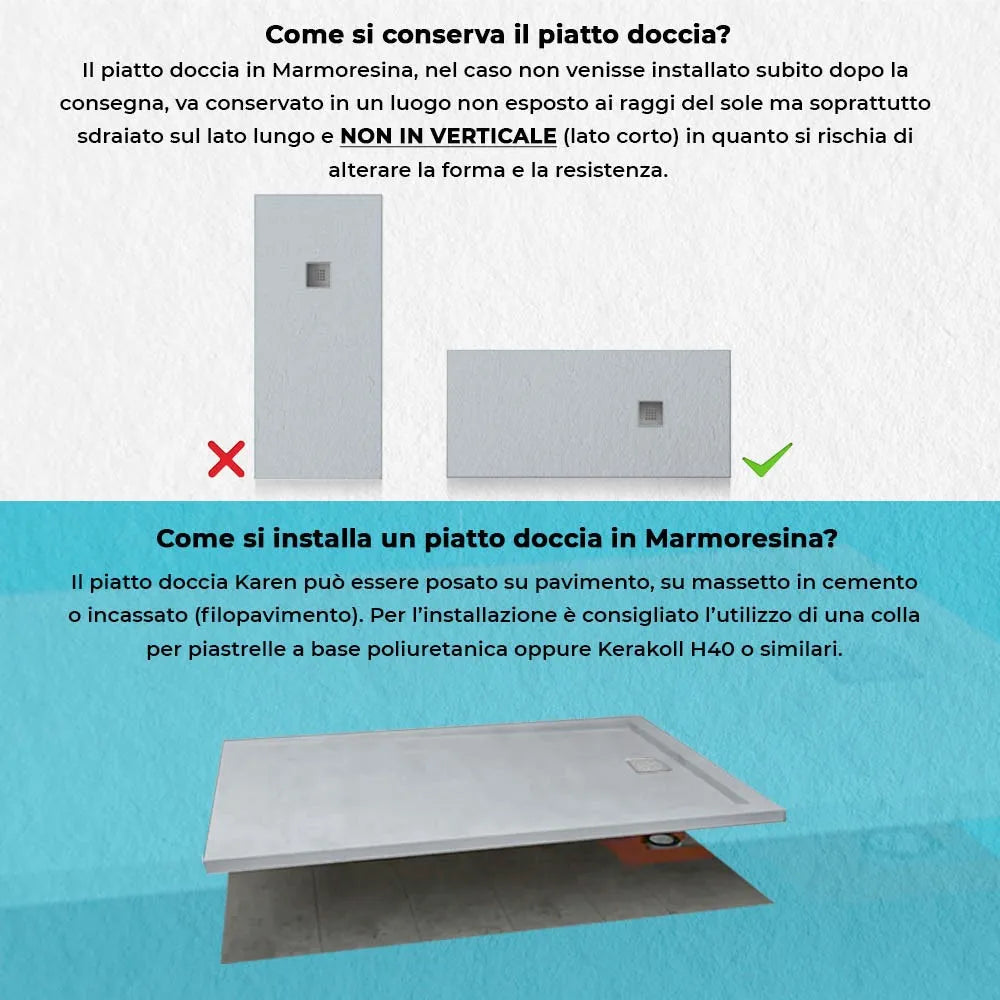 Piatto doccia marmo resina 70x130 Karen grigio effetto pietra