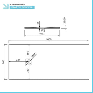 Piatto doccia marmo resina 70x160 antracite pietra riducibile su misura  Loren