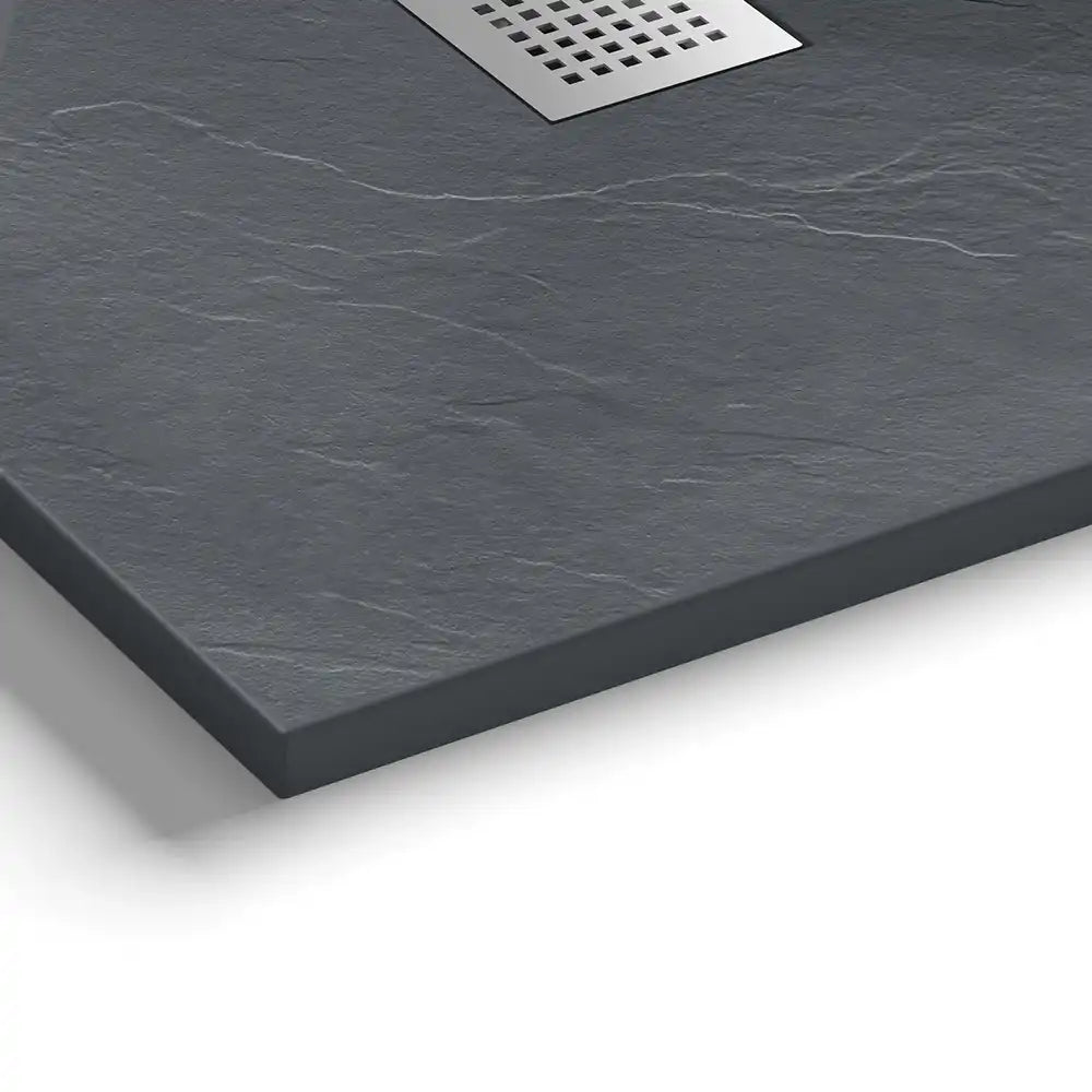 Piatto doccia 80x80cm effetto pietra nero antracite in marmoresina e gel coat | Messapia