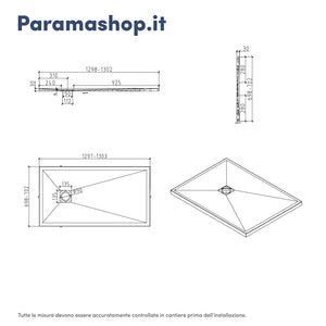 Piatto doccia rettangolare 70x130 cm in marmoresina bianco effetto pietra h3 cm | Milos