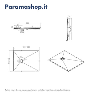 Piatto doccia rettangolare 80x100 cm in marmoresina bianco effetto pietra h3 cm | Milos