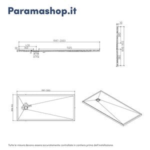 Piatto doccia rettangolare 90x200 cm in marmoresina bianco effetto pietra h3 cm | Milos