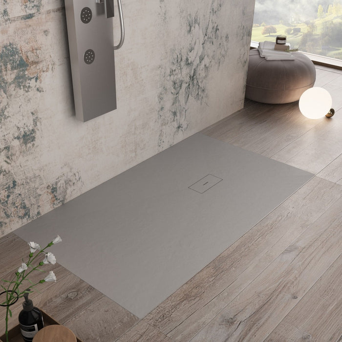 Piatto doccia in marmoresina grigio chiaro effetto pietra cemento maka, misura 70x140