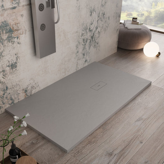 Piatto doccia in marmoresina grigio chiaro effetto pietra cemento maka, misura 80x100