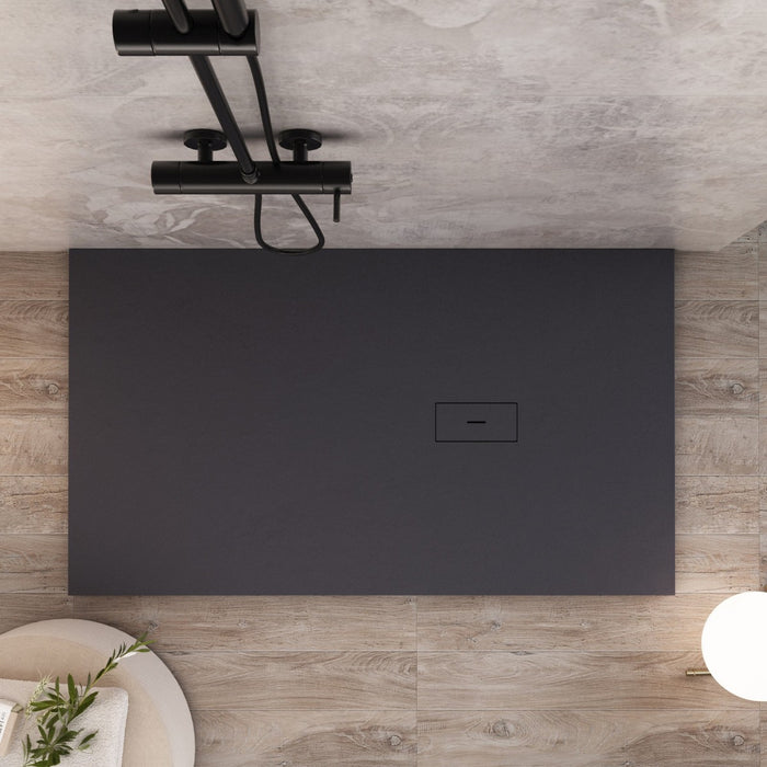 Piatto doccia in marmoresina nero effetto pietra cemento maka, misura 70x80