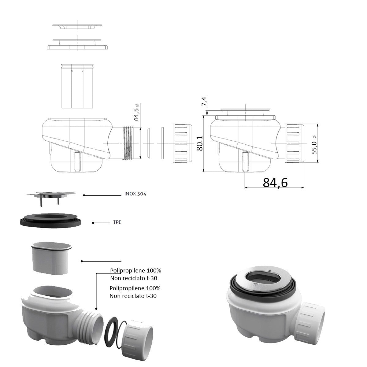 Piatto doccia in marmoresina nero effetto pietra cemento maka, misura 100x110
