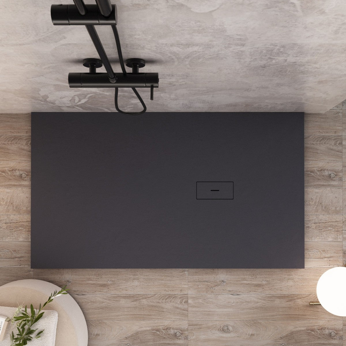 Piatto doccia in marmoresina nero effetto pietra cemento maka, misura 80x150