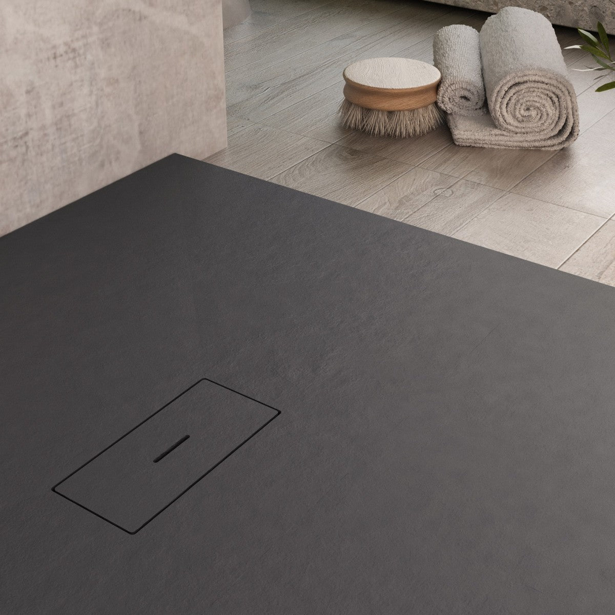 Piatto doccia in marmoresina nero effetto pietra cemento maka, misura 100x110