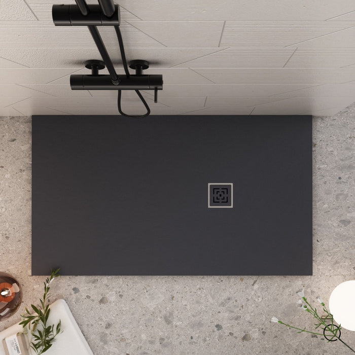 Piatto doccia mineralmarmo roma con griglia in tinta colore nero, dimensioni 70x70
