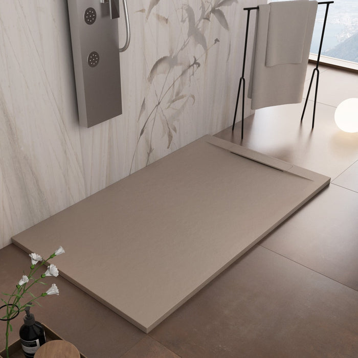 Piatto doccia in marmoresina tortora effetto pietra cemento vincent, misura 70x180