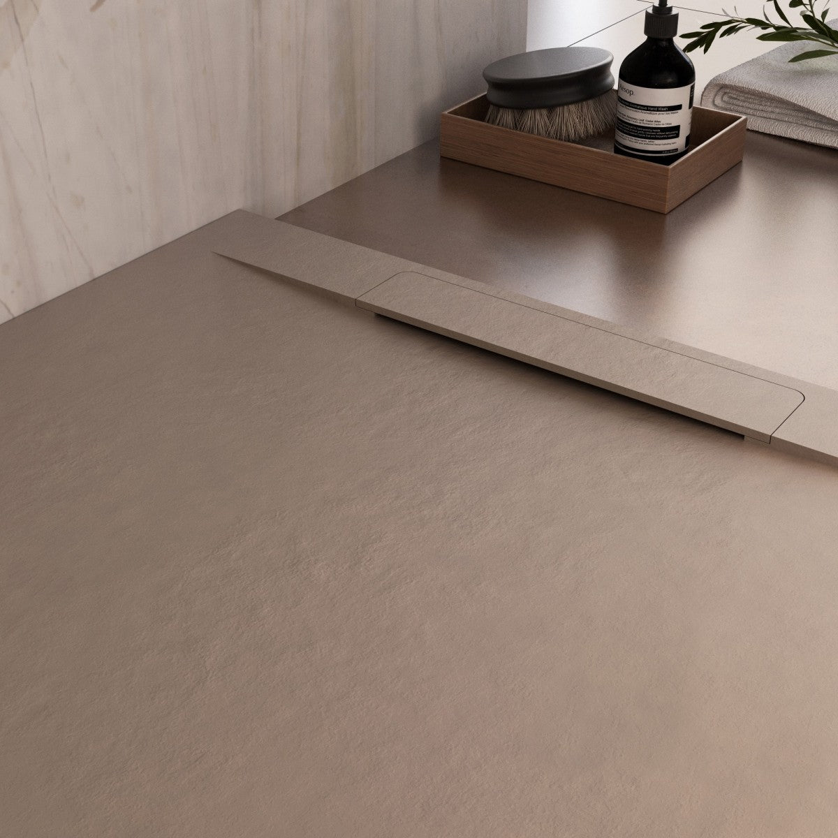 Piatto doccia in marmoresina tortora effetto pietra cemento vincent, misura 90x110