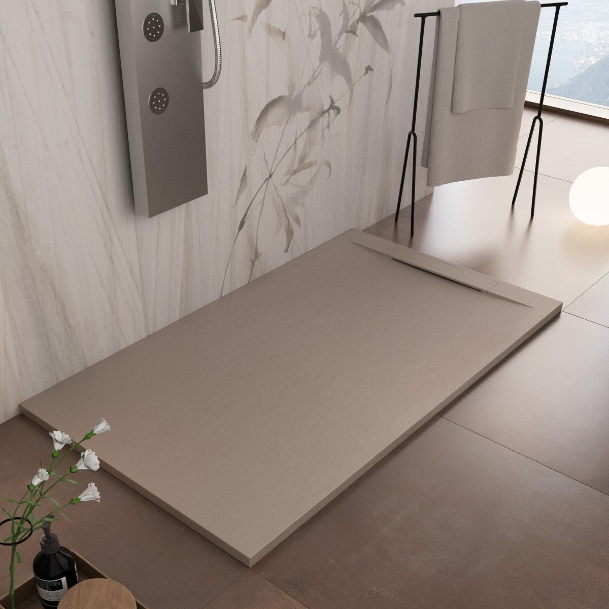 Piatto doccia in marmoresina tortora effetto pietra cemento vincent, misura 70x100