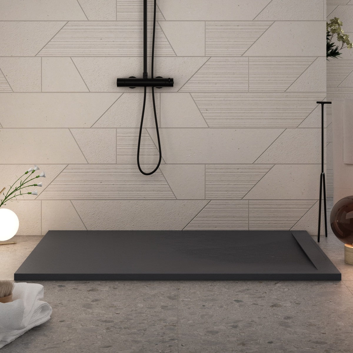 Piatto doccia in marmoresina nero effetto pietra cemento vincent, misura 70x190