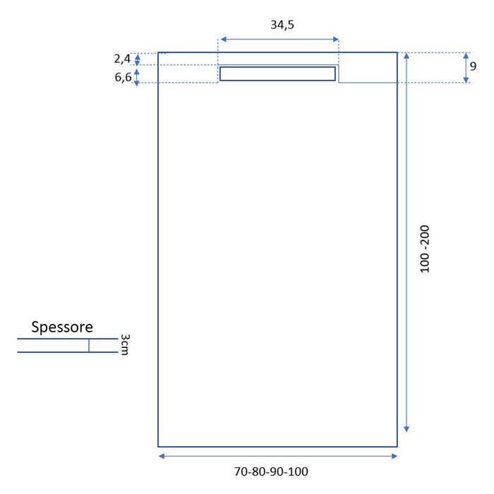 Piatto doccia in marmoresina nero effetto pietra cemento vincent, misura 70x130