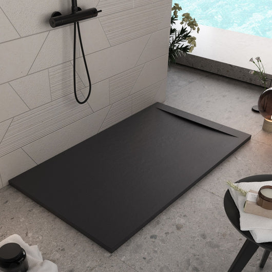 Piatto doccia in marmoresina nero effetto pietra cemento vincent, misura 70x200