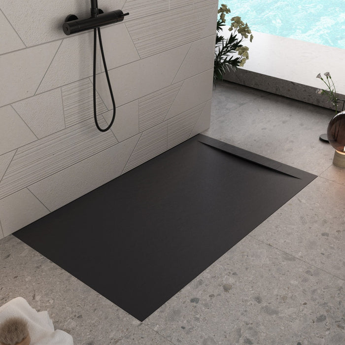 Piatto doccia in marmoresina nero effetto pietra cemento vincent, misura 90x120