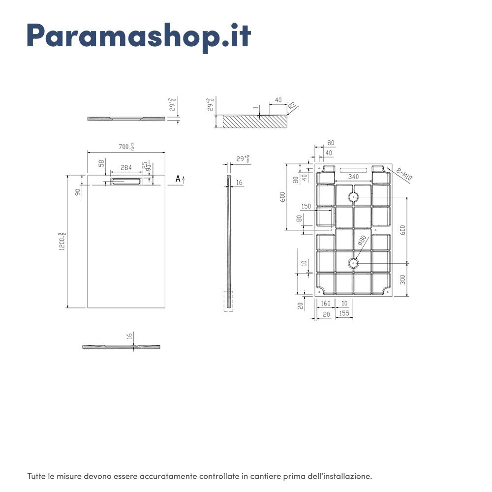 Piatto doccia 70x120 cm in marmoresina nero effetto pietra | Paros