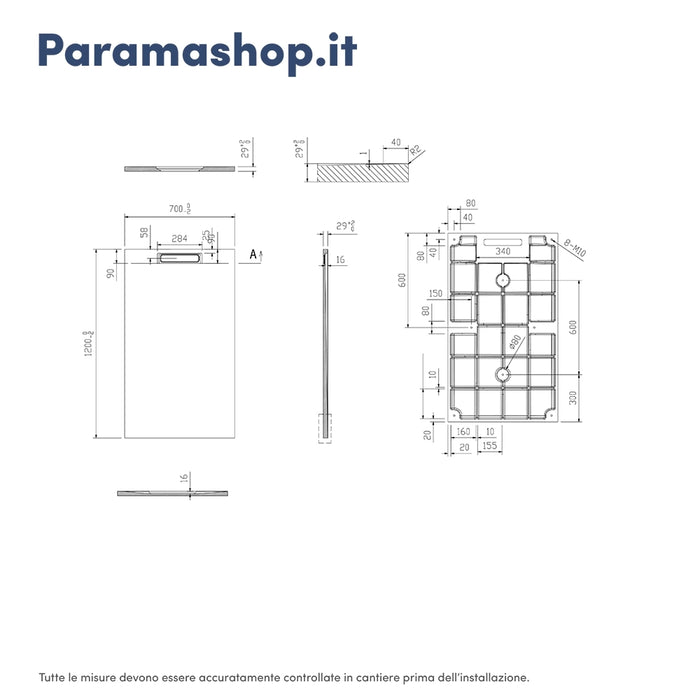 Piatto doccia 70x120 cm in marmoresina nero effetto pietra | Paros