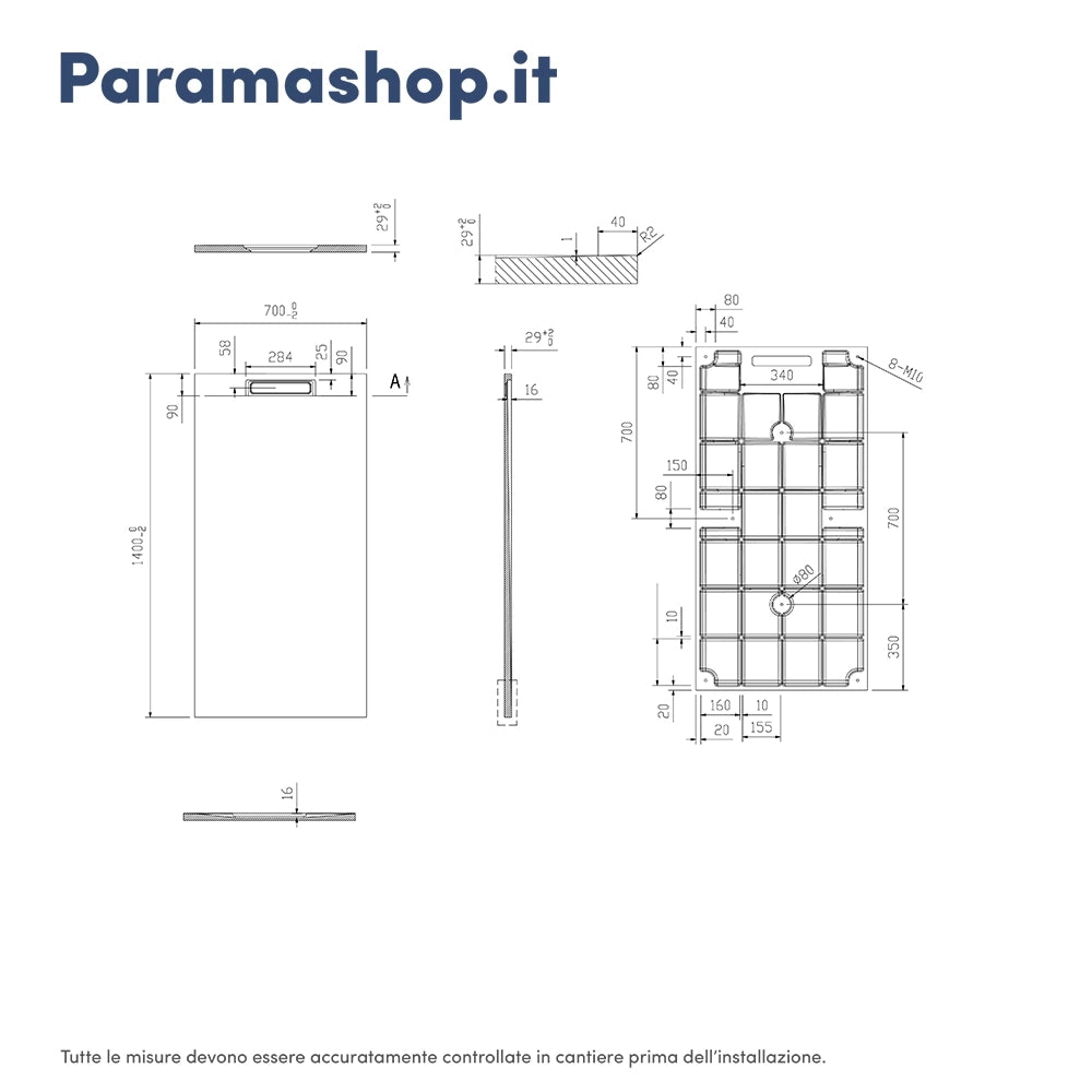 Piatto doccia 70x140 cm in marmoresina nero effetto pietra | Paros